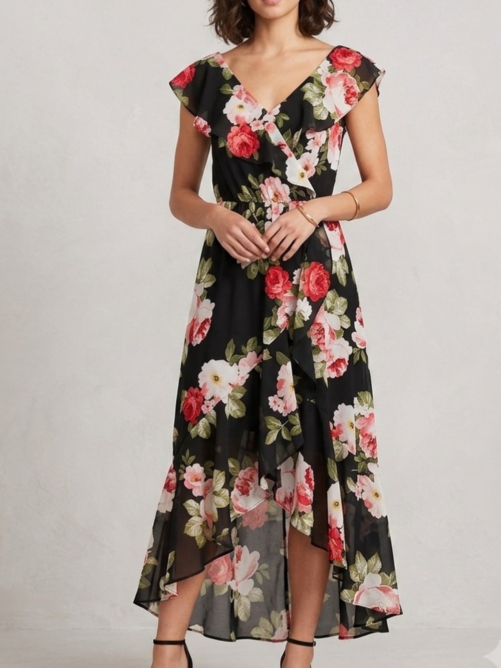 Socialite Black Floral High-Low Wrap Dress new with out tag's